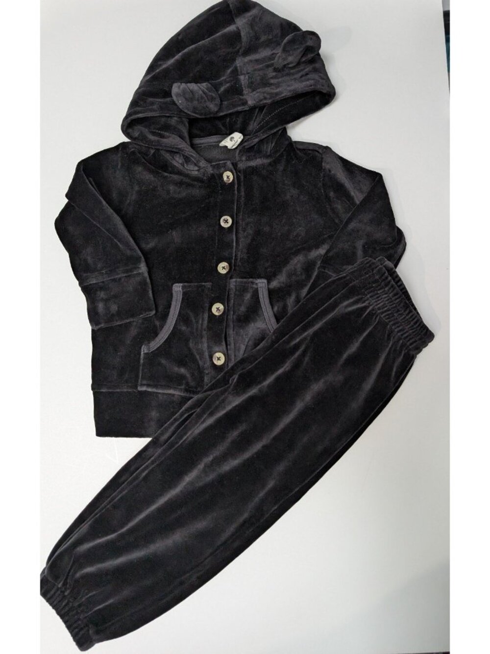 Kate Quinn Organic Cotton Black Velour Bear Hooded Jogger Set 18-24 Months